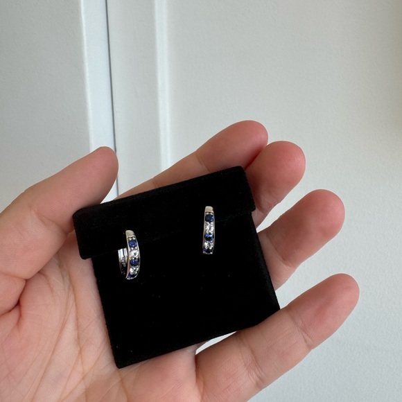 Kay Jewelers Sapphire Silver Hoop Earrings - Picture 6 of 6